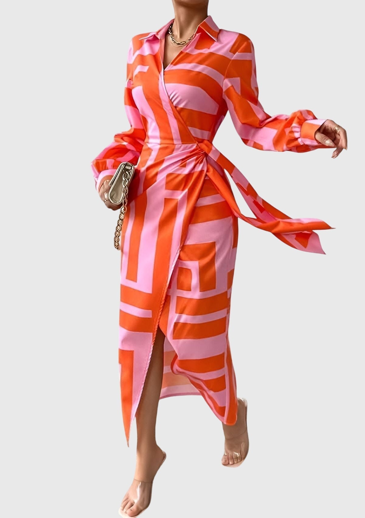 Vestido cruzado estampado | vestido midi con cuello para eventos
