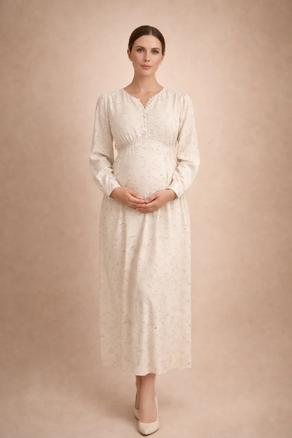 Vestido maternidad largo flores cintura imperio