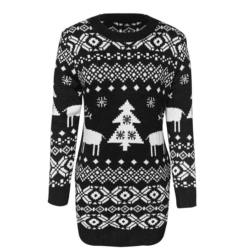 Dámský svetr s pleteným vzorem Fair Isle, se soby a srdíčky