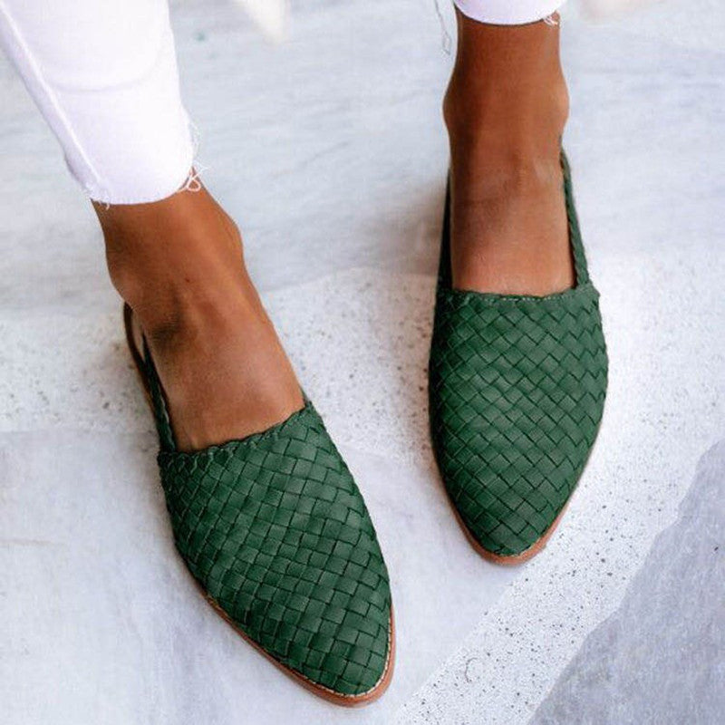 Zapatos Slingback de Piel Gevlochten con Tacón Plano y Tira Trasera para Mujer