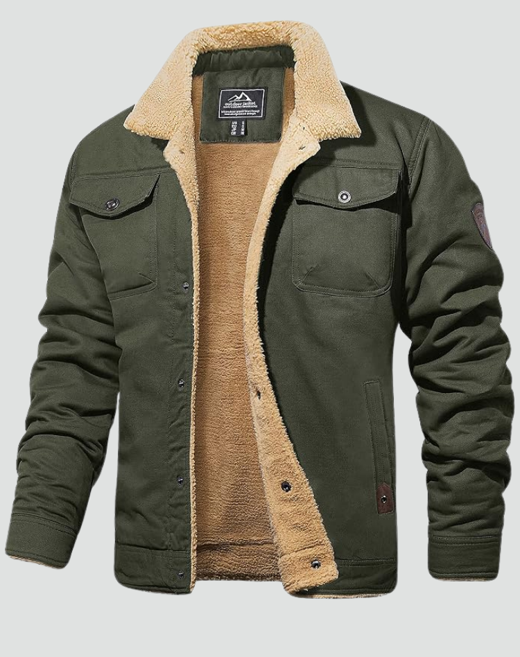 Chaqueta de Hombre con Forro Suave y Cierre de Botones a Presión