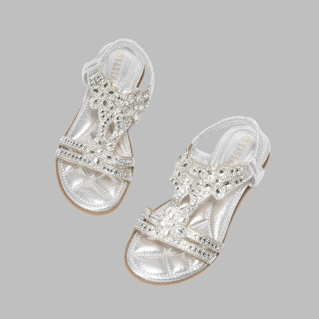 Sandalias Planas de Mujer con Cristales Brillantes y Estilo Bohemio