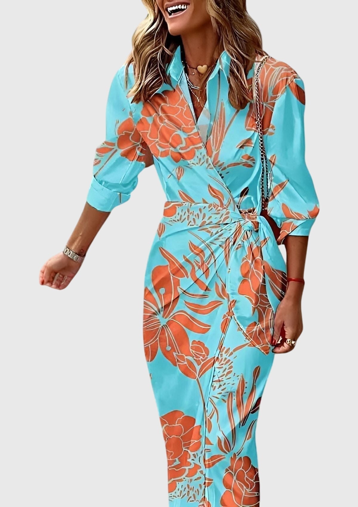 Vestido cruzado estampado | vestido midi con cuello para eventos