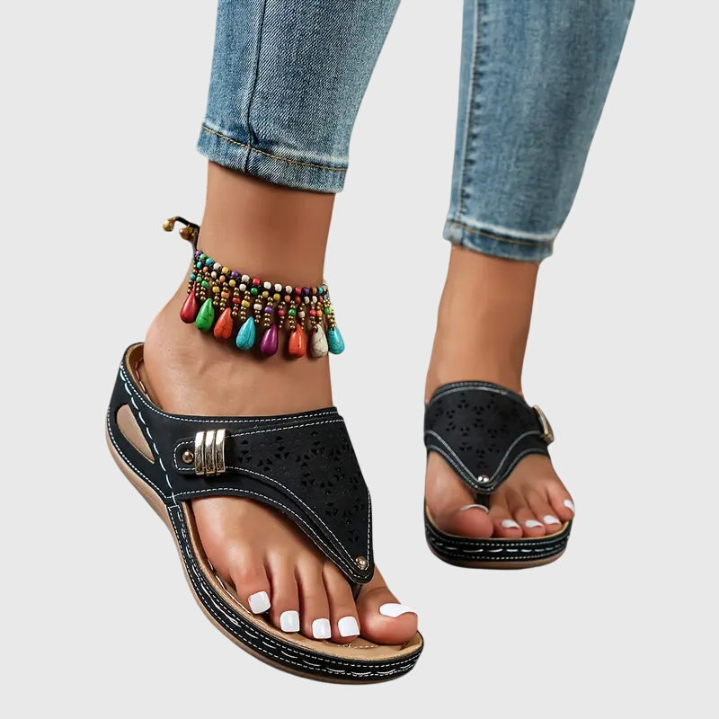 Sandalias de Dedo para Mujer Chanclas con Cuña y Detalles Perforados