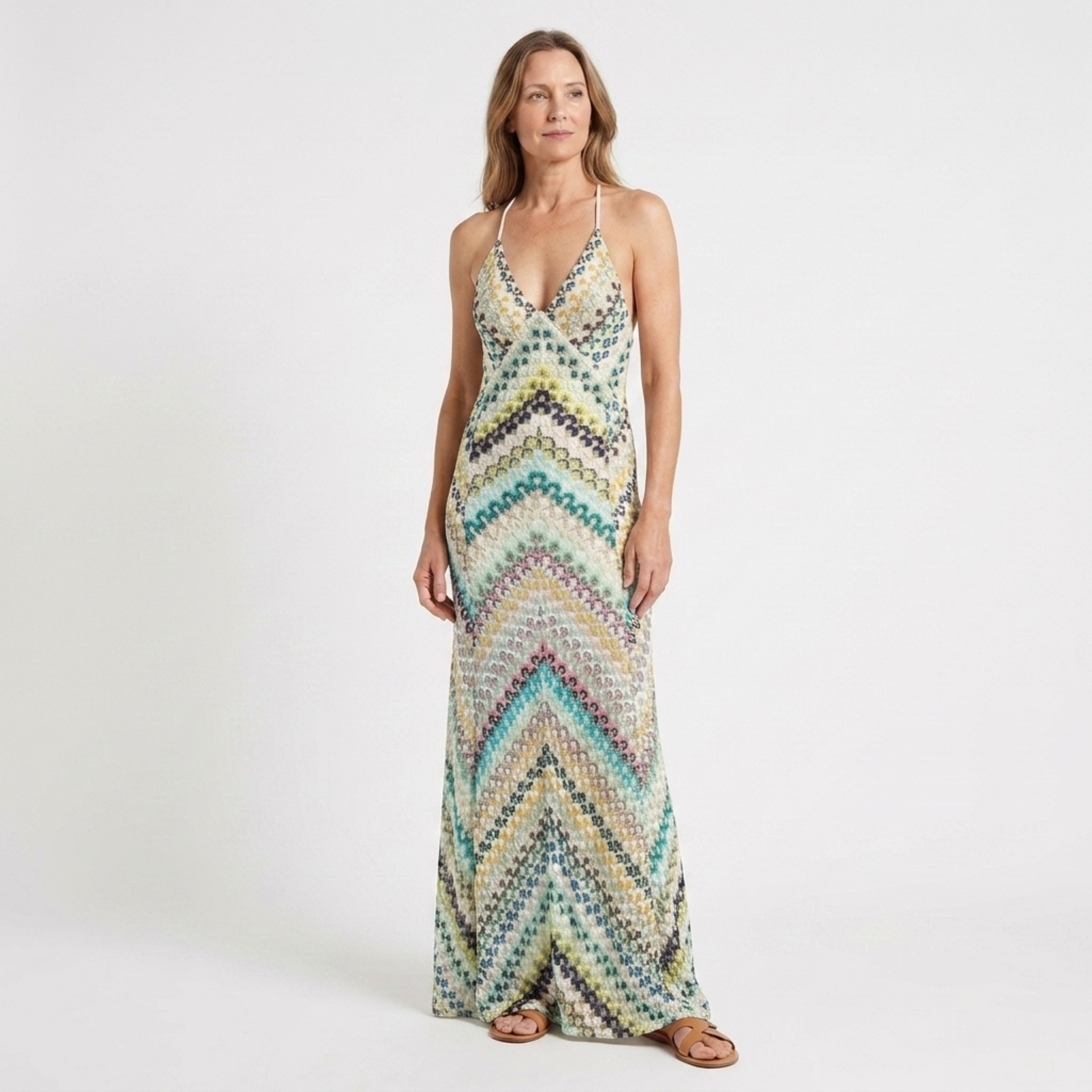 Vestido largo punto — tirantes cruzados para vacaciones