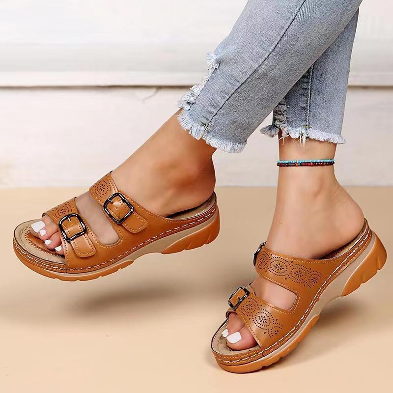 Sandalias de Cuña con Doble Hebilla y Plataforma Antideslizante para Mujer