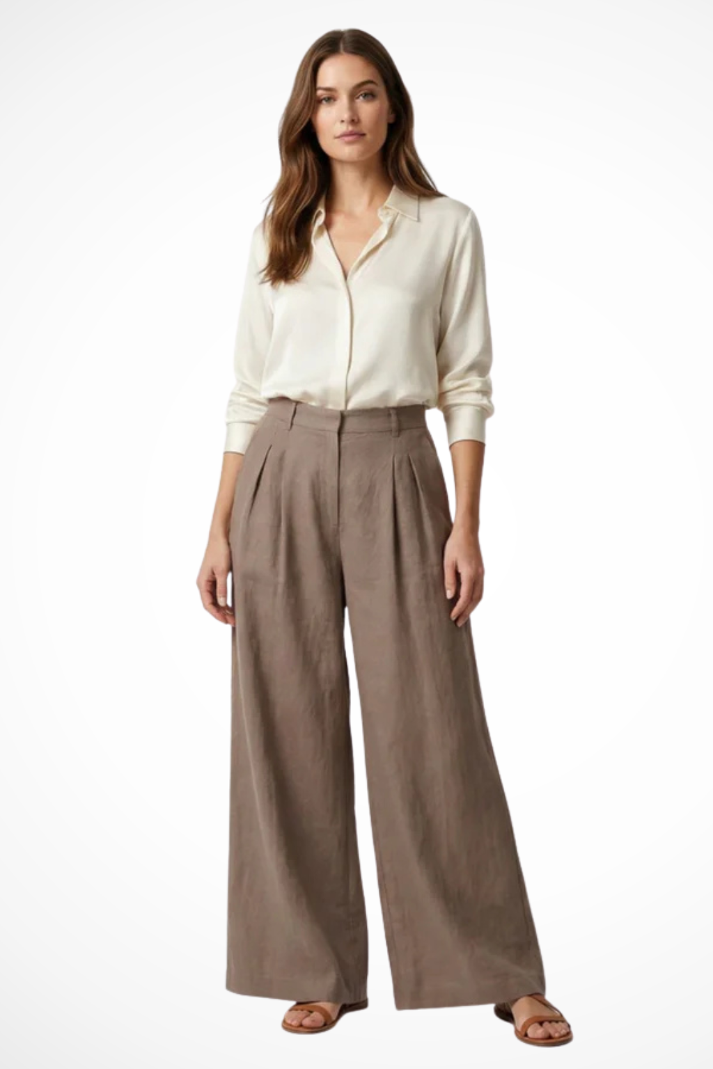 Pantalones de Pata Ancha con Pliegues Frontales y Cintura Alta para Mujer
