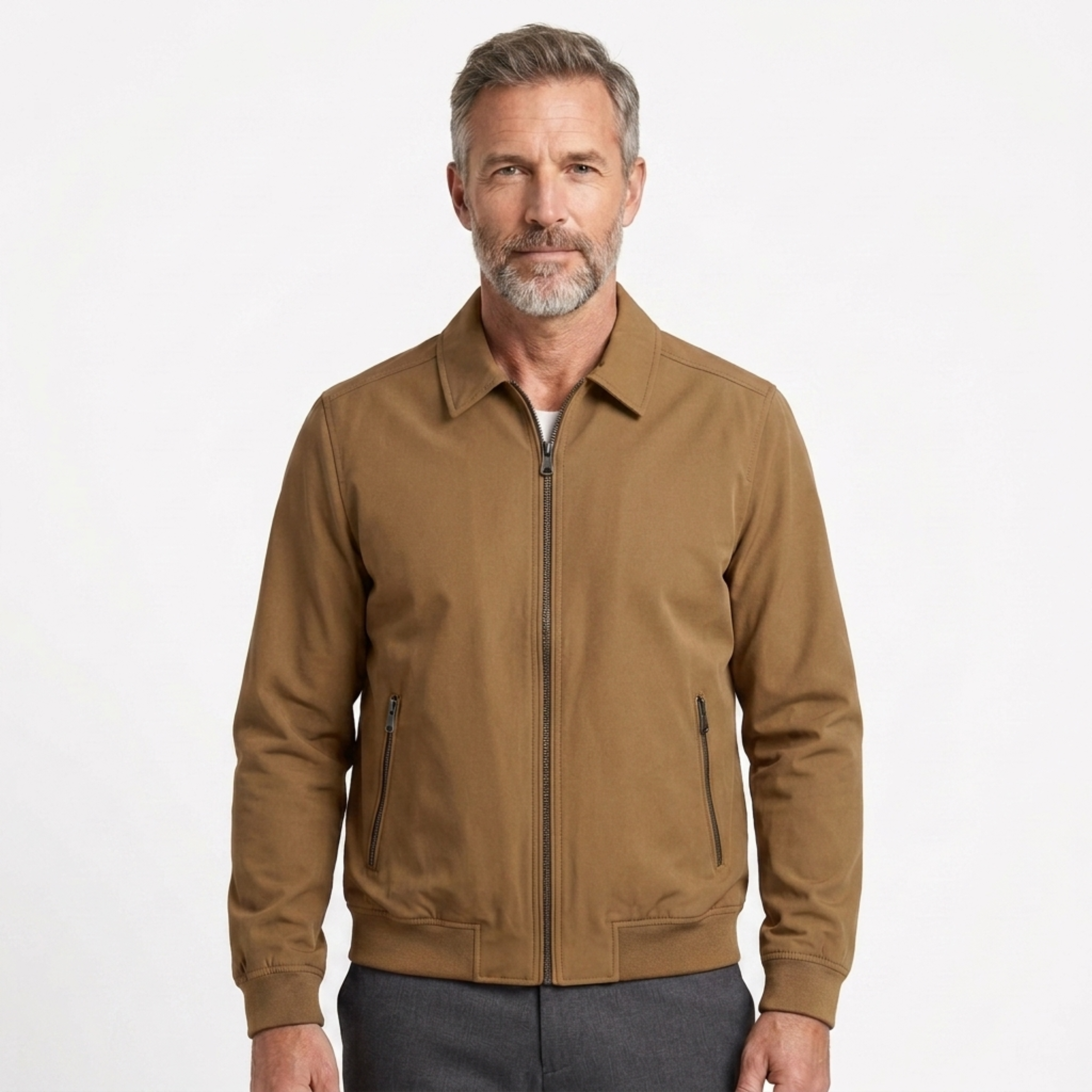 Chaqueta bomber hombre — cierre cremallera y cuello alto uso diario