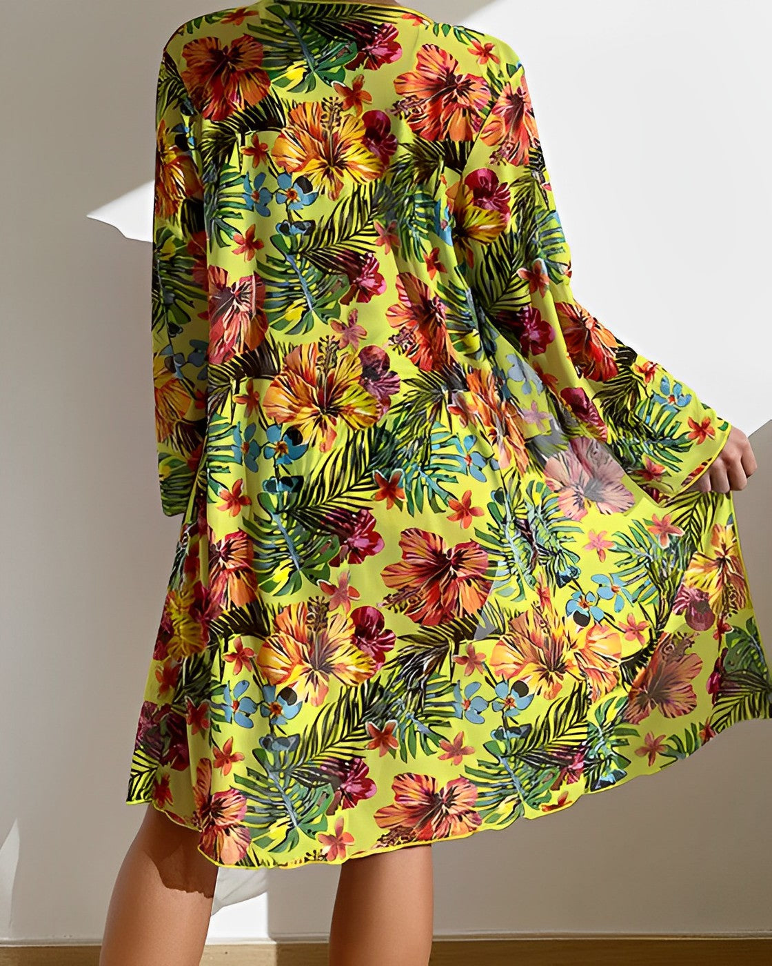 Bikini de 3 Piezas para Mujer con Estampado Botánico y Kimono de Playa