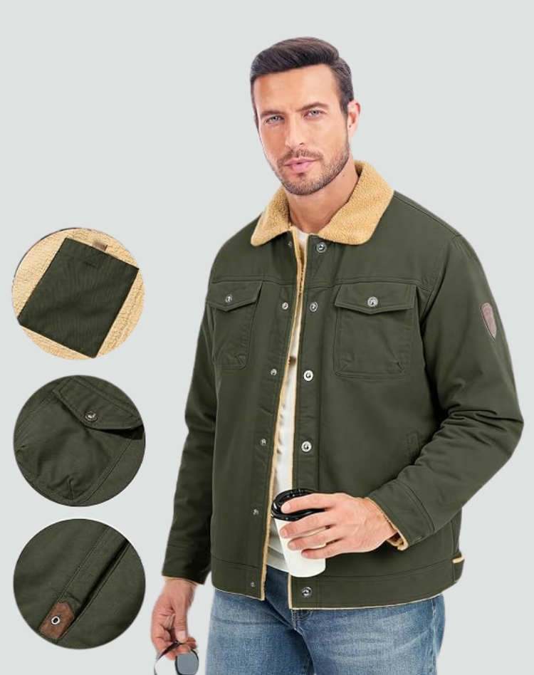 Chaqueta de Hombre con Forro Suave y Cierre de Botones a Presión