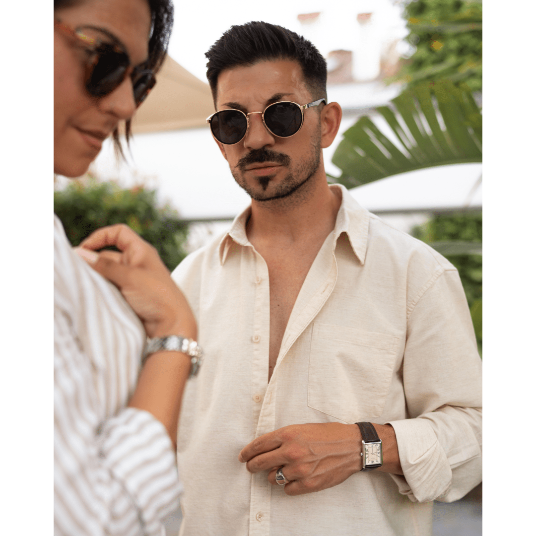 Camisa de Algodón y Lino para Hombre de Manga Larga con Cuello de Solapa y Botones