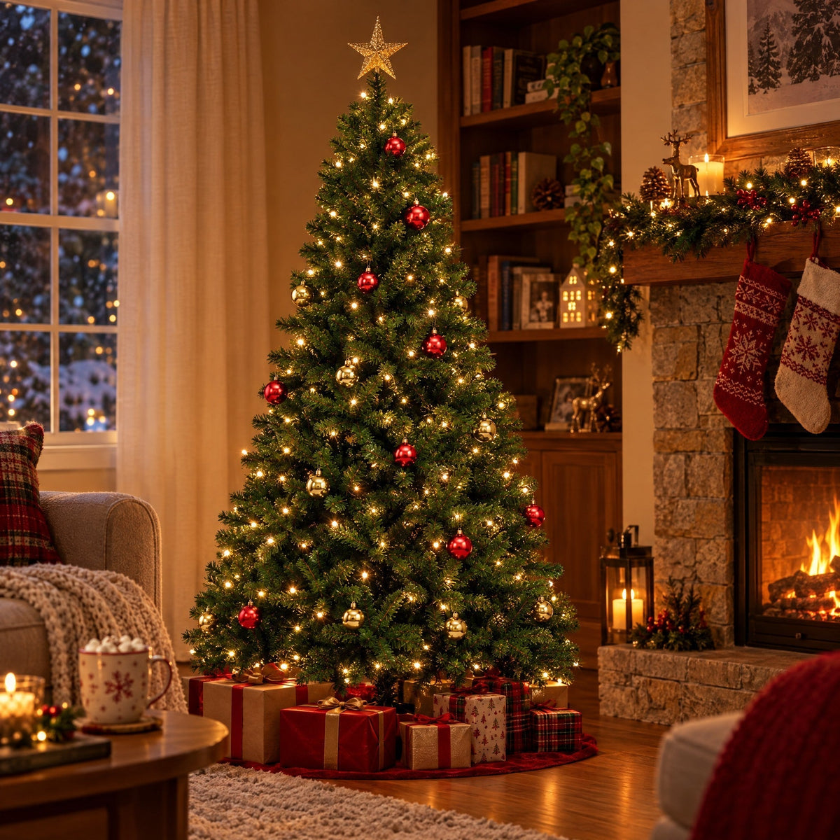 Árbol Artificial Preiluminado de 183 cm con Ramas Articuladas y Adornos Incluidos