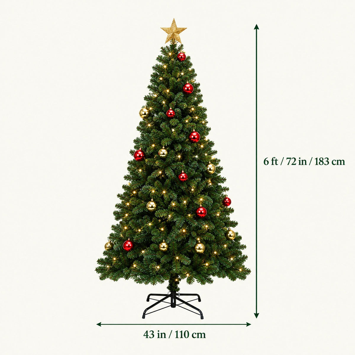 Árbol Artificial Preiluminado de 183 cm con Ramas Articuladas y Adornos Incluidos