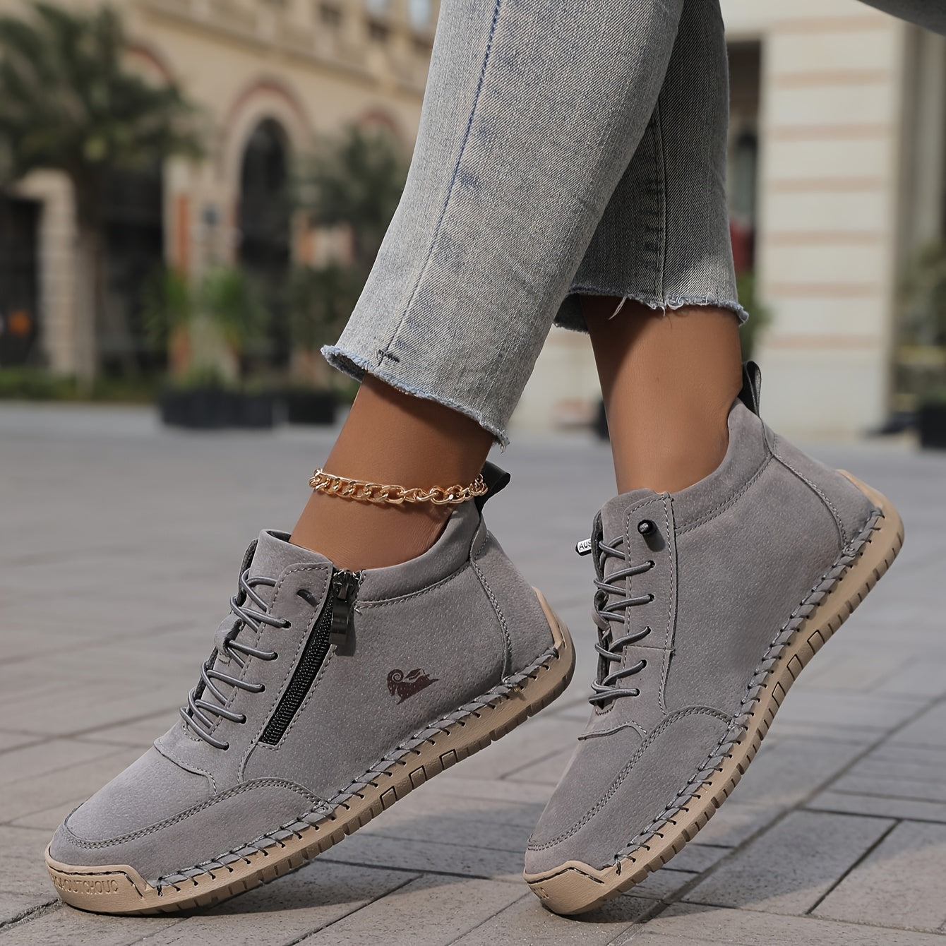 Zapatillas de Caminar para Mujer con Cierre de Cremallera y Suela Amortiguada