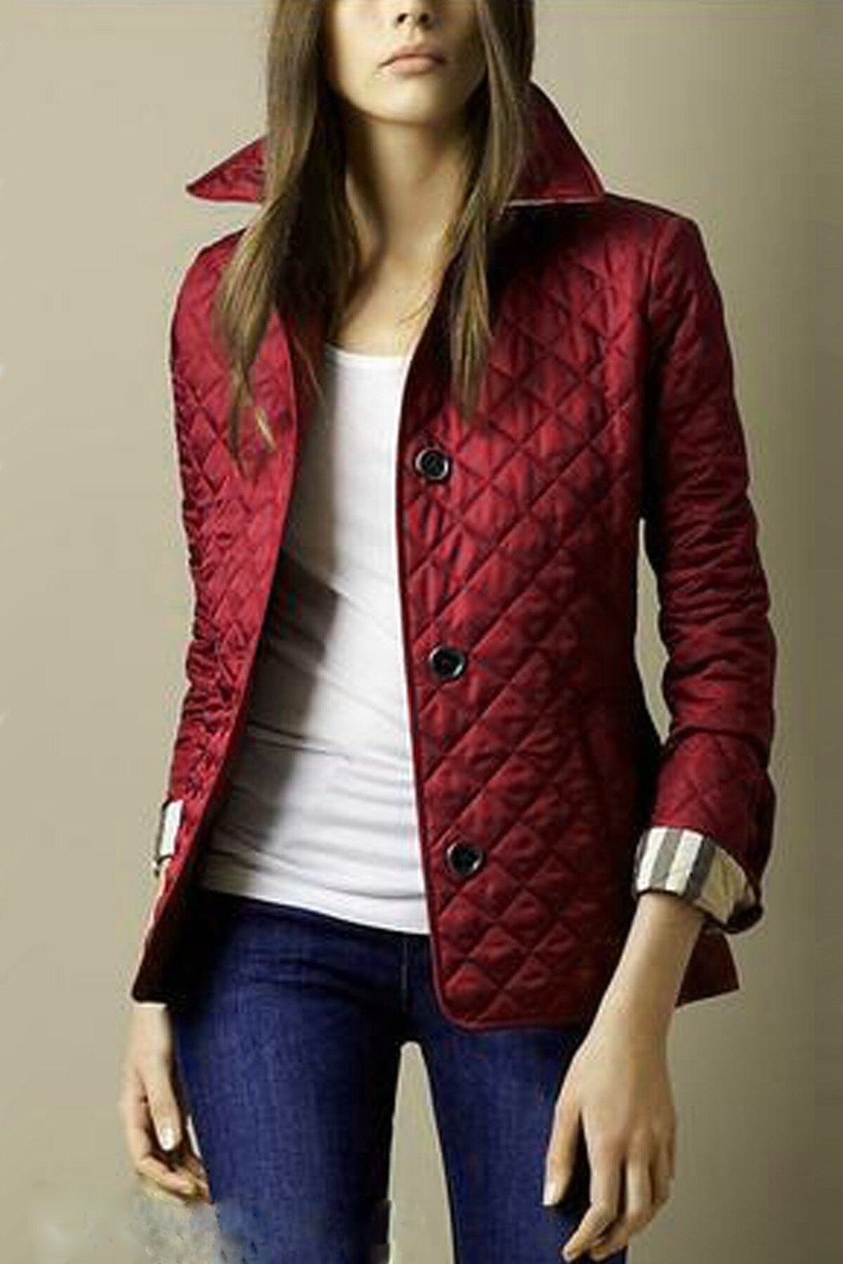 Veste matelassée pour femme avec boutons et doublure contrastante
