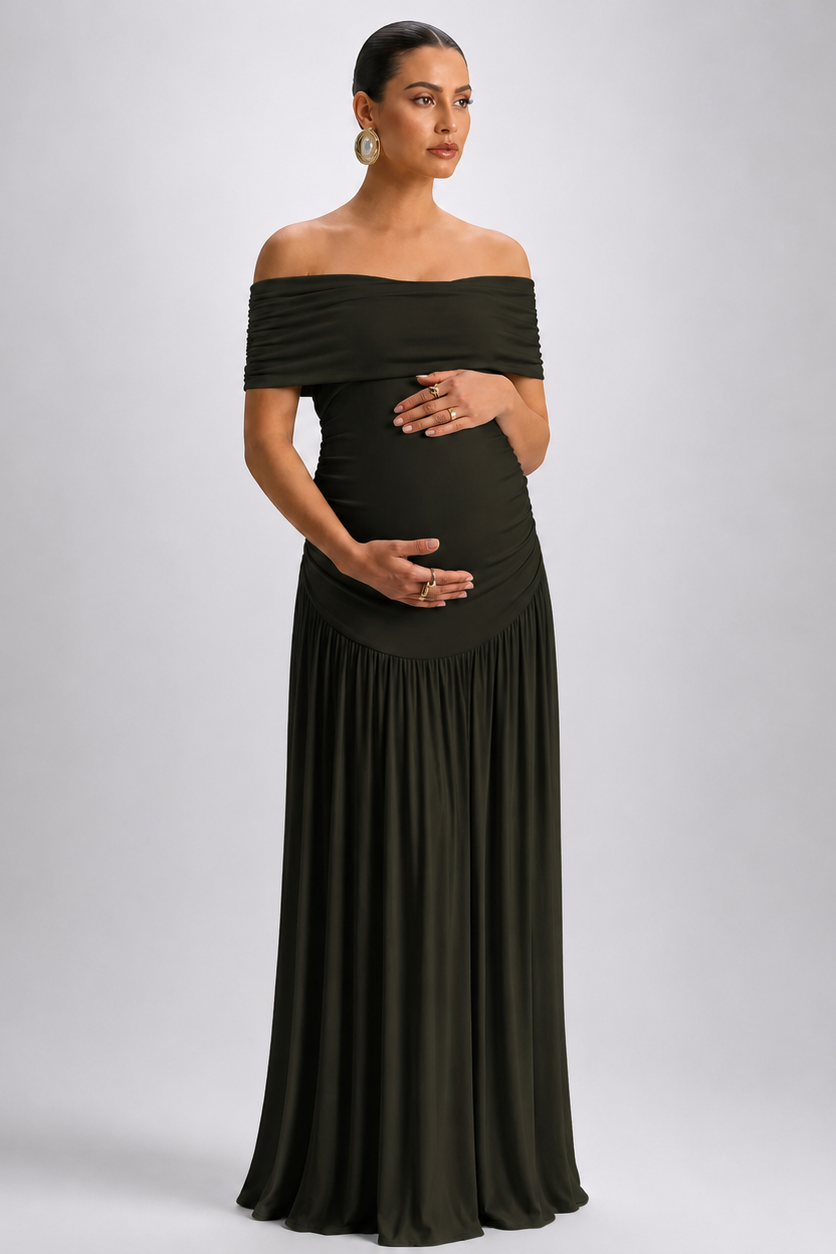 Vestido maternidad hombros descubiertos largo elegante