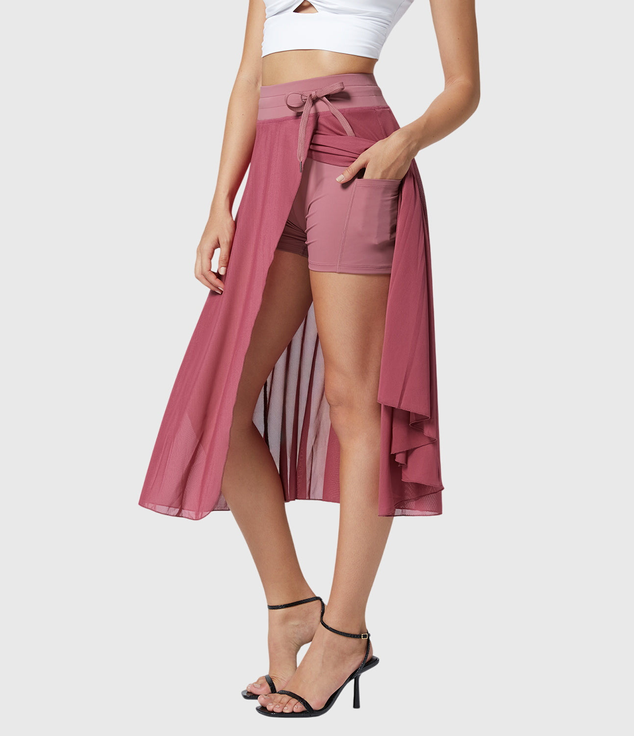 Falda Midi Acampanada de Talle Alto para Mujer con Cordón Ajustable