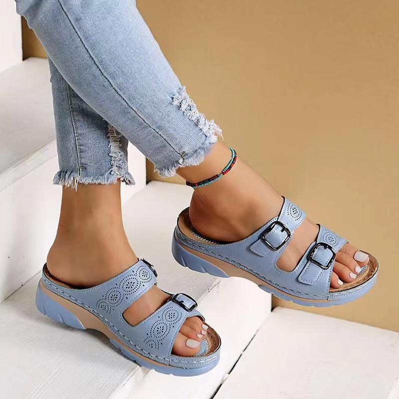 Sandalias de Cuña con Doble Hebilla y Plataforma Antideslizante para Mujer