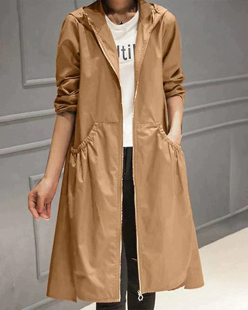 Gabardina Impermeable Larga de Mujer con Corte Protector y Diseño Transpirable