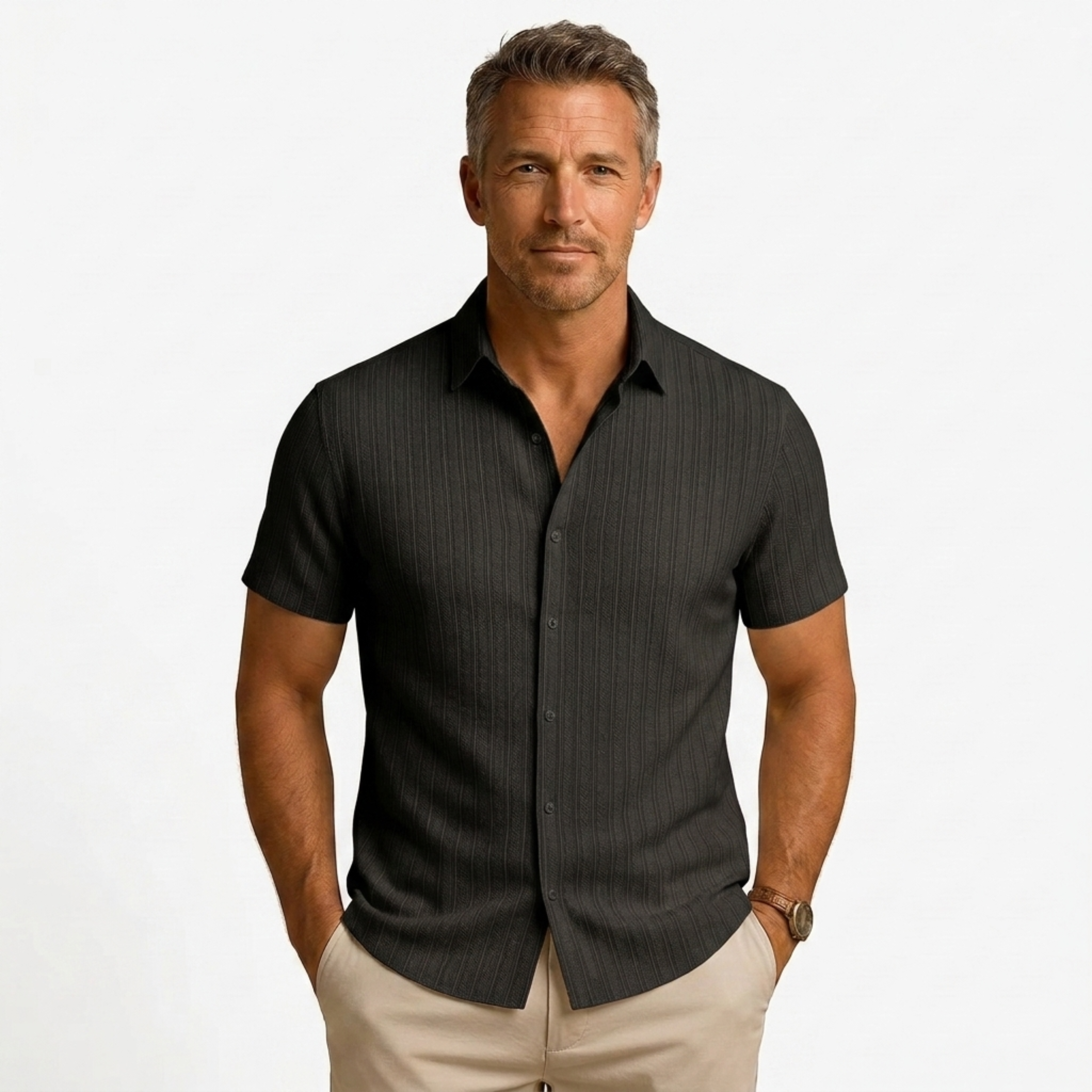 Camisa de algodón y lino | diseño manga corta para playa