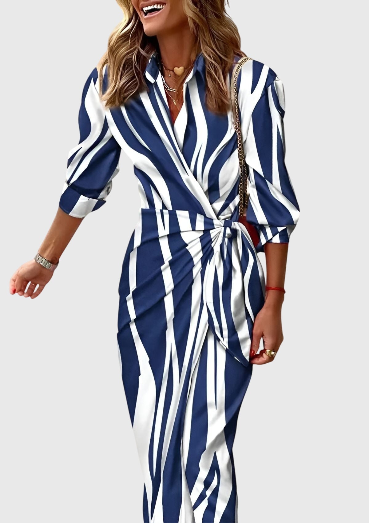 Vestido cruzado estampado | vestido midi con cuello para eventos