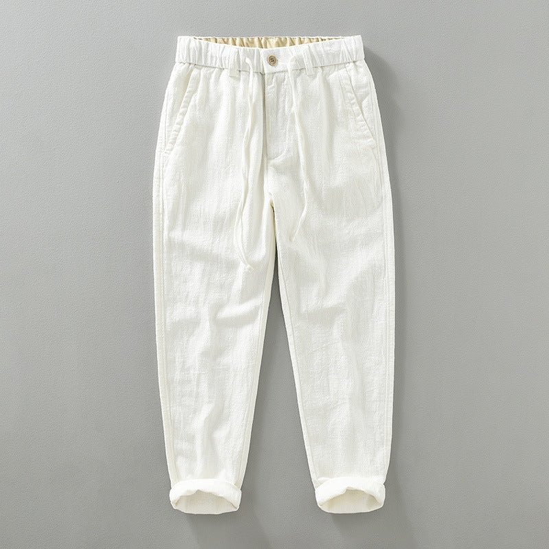 Pantalons en Lin et Coton pour Homme Coupe Droite avec Taille Élastique