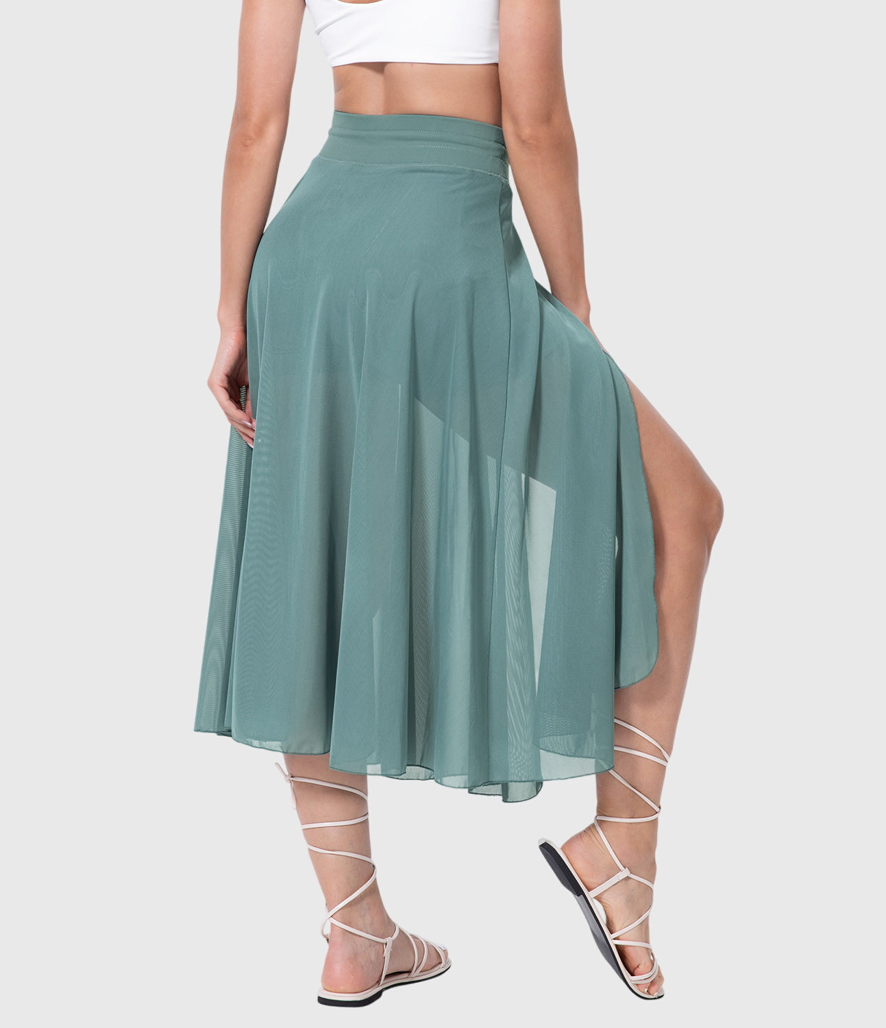 Falda Midi Acampanada de Talle Alto para Mujer con Cordón Ajustable