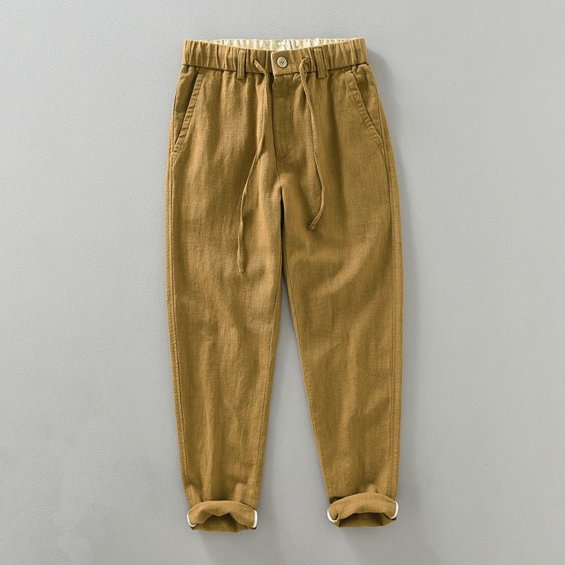 Pantalons en Lin et Coton pour Homme Coupe Droite avec Taille Élastique
