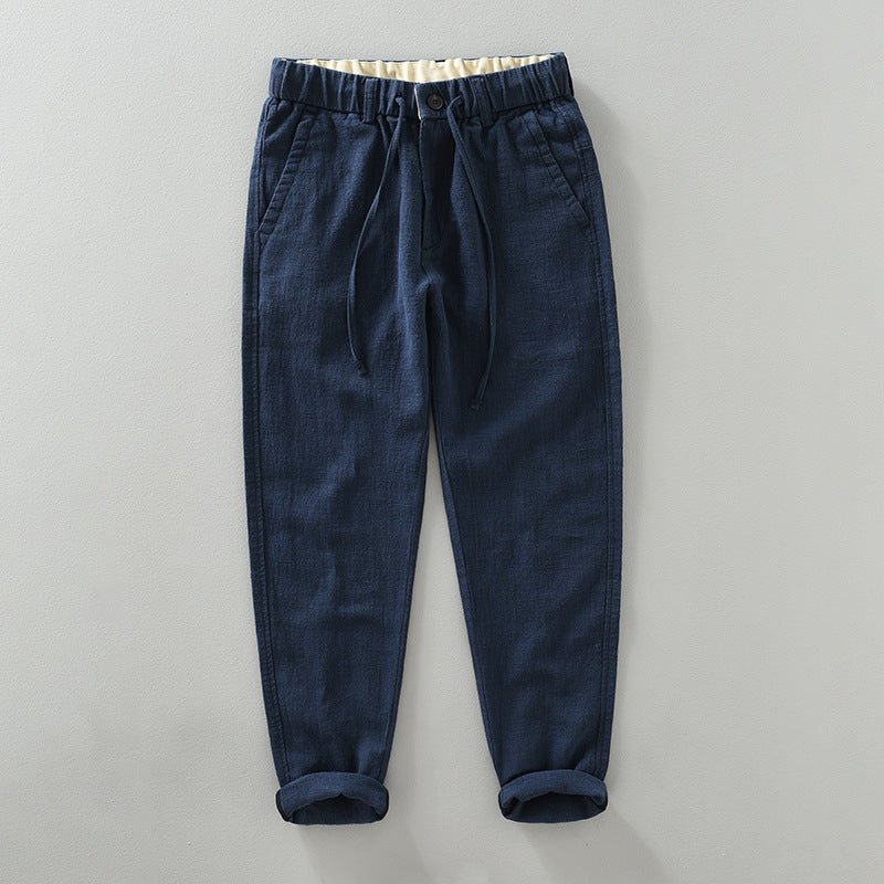 Pantalons en Lin et Coton pour Homme Coupe Droite avec Taille Élastique
