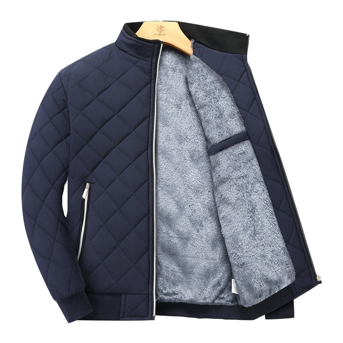 Veste matelassée en polyester pour homme avec col montant et fermeture à glissière