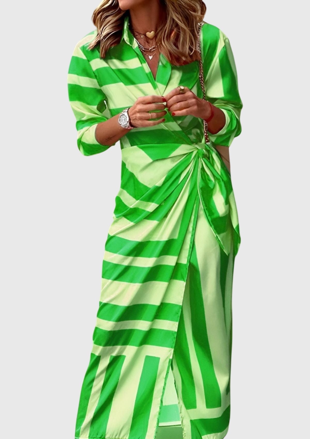 Vestido cruzado estampado | vestido midi con cuello para eventos