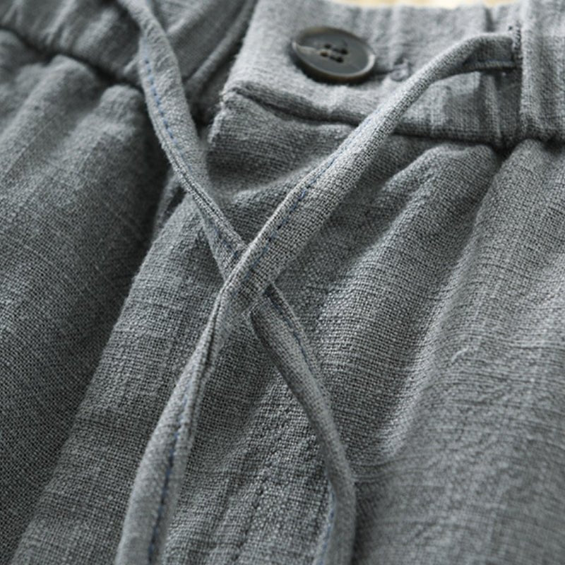 Pantalons en Lin et Coton pour Homme Coupe Droite avec Taille Élastique