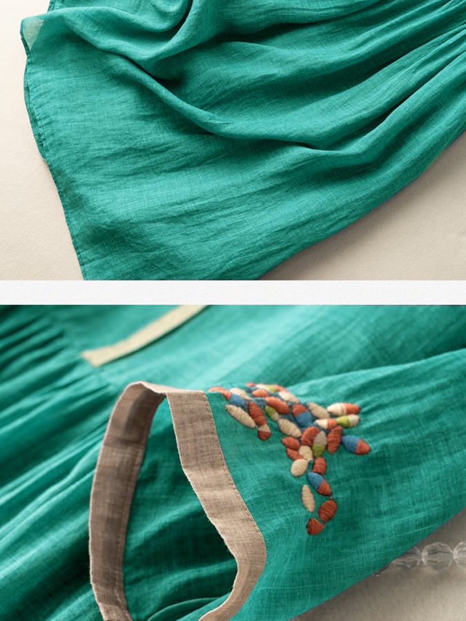 Vestido bordado algodão linho | corte largo | estilo boémio | diário