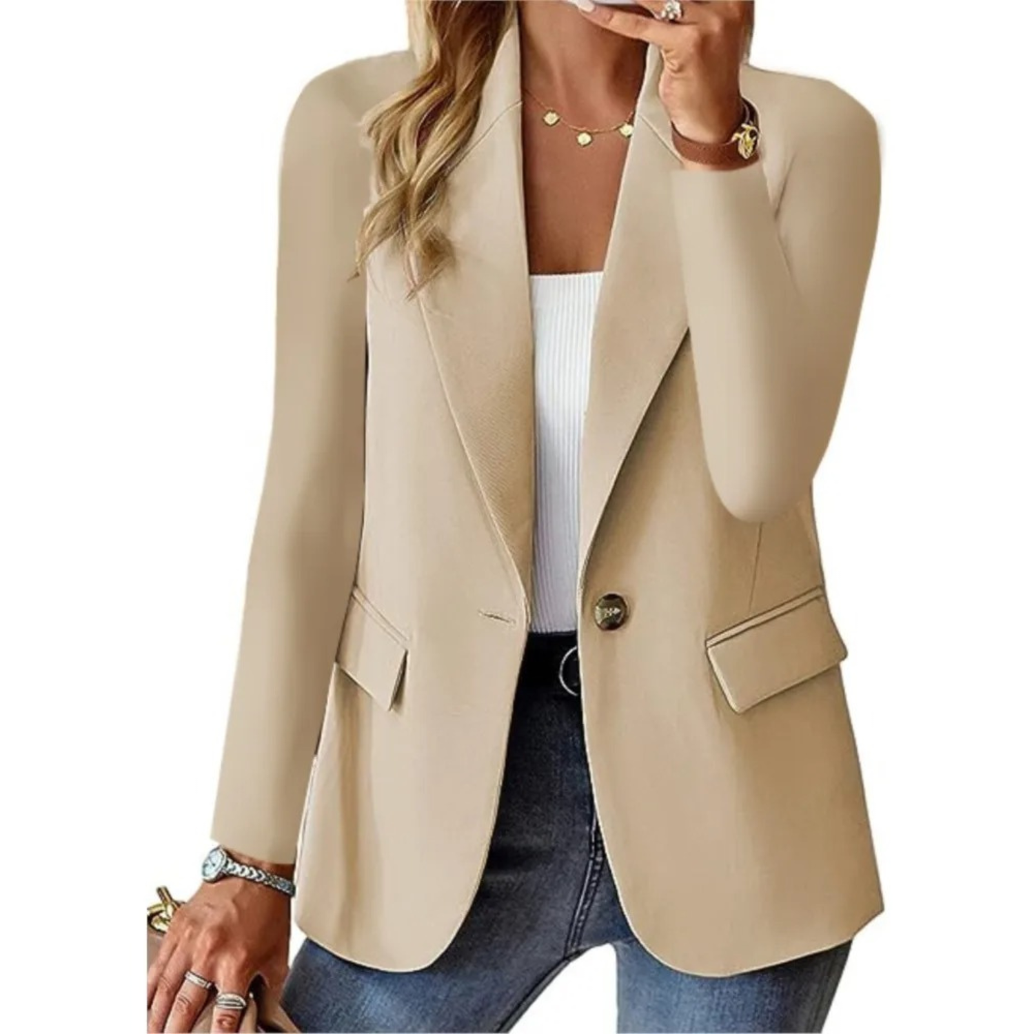 Blazer mujer corte holgado elegante chaqueta americana solapa clásica casual