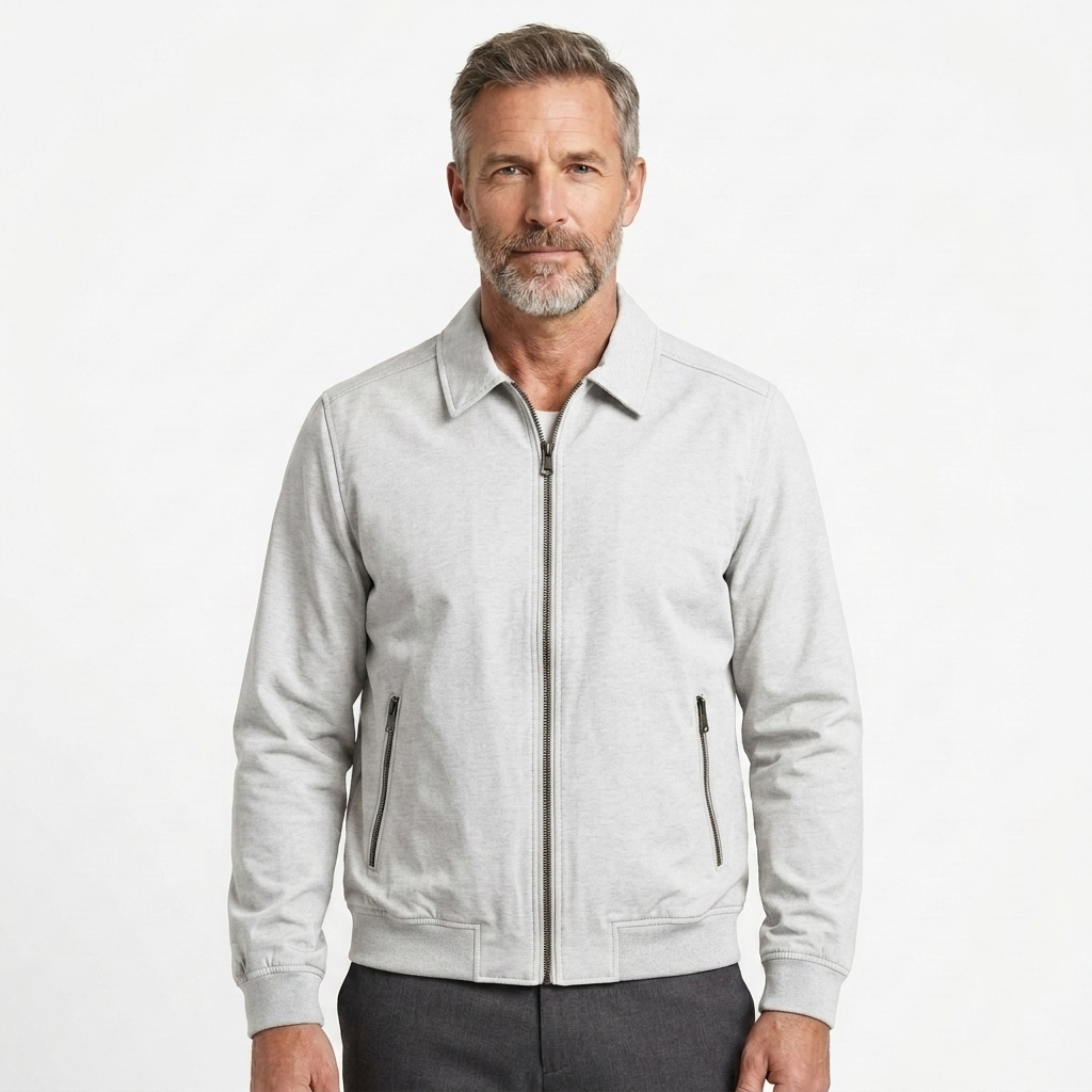 Chaqueta bomber hombre — cierre cremallera y cuello alto uso diario