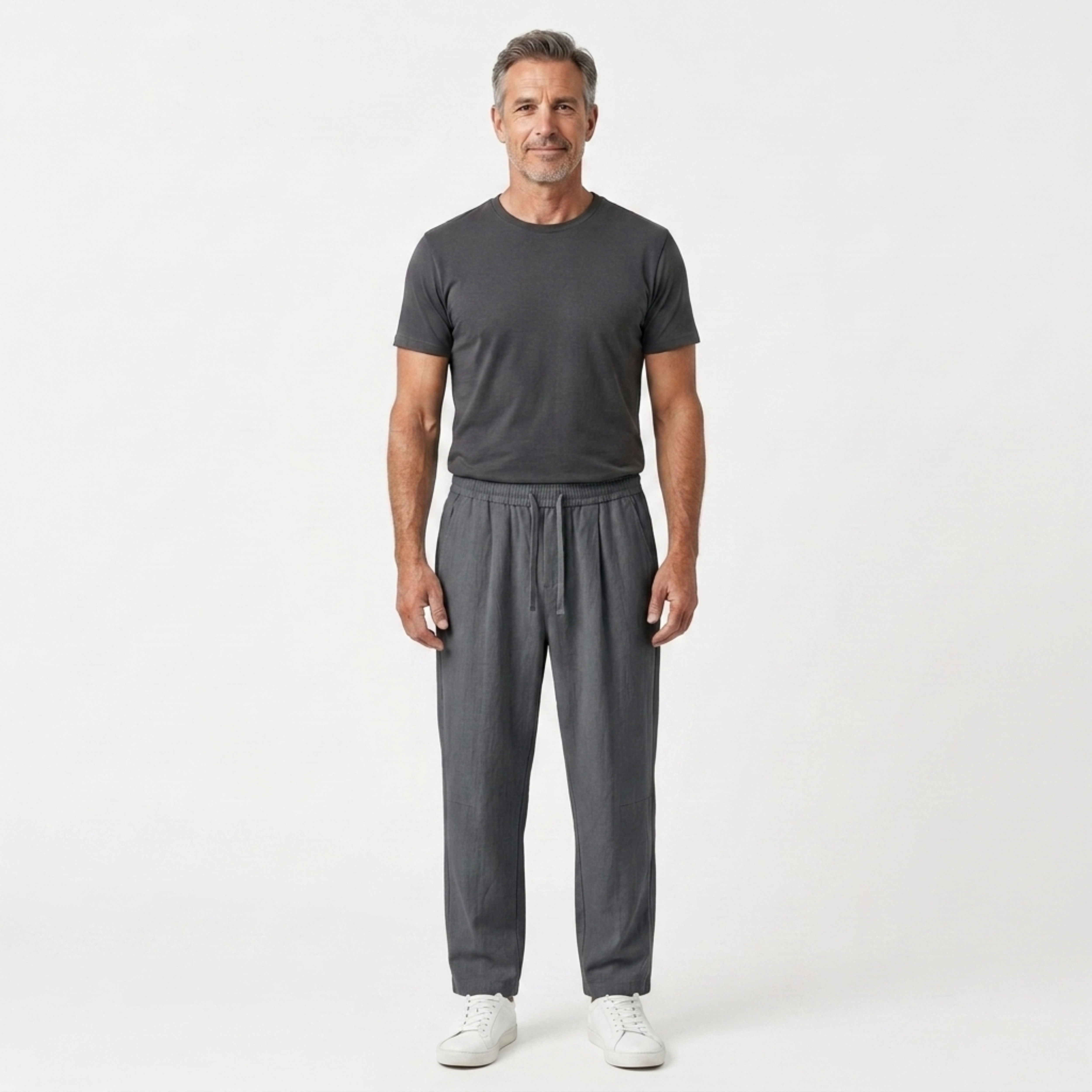 Pantalón de lino hombre — corte tapered con cintura elástica