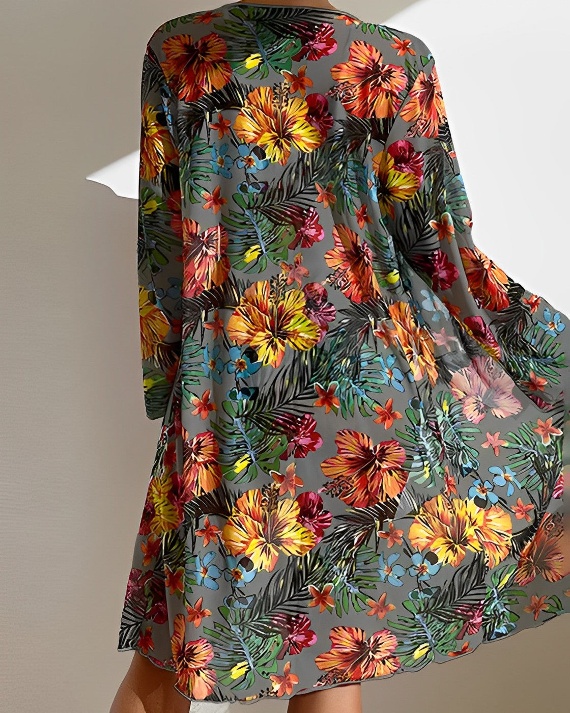 Bikini de 3 Piezas para Mujer con Estampado Botánico y Kimono de Playa