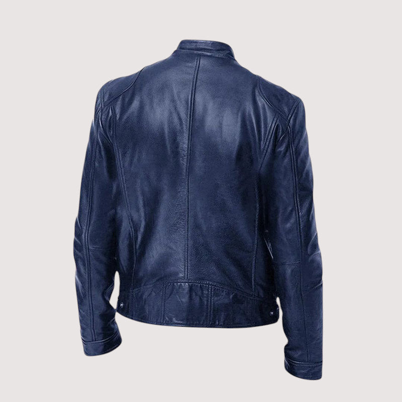 Chaqueta de Cuero para Hombre con Cuello Alto y Cremallera