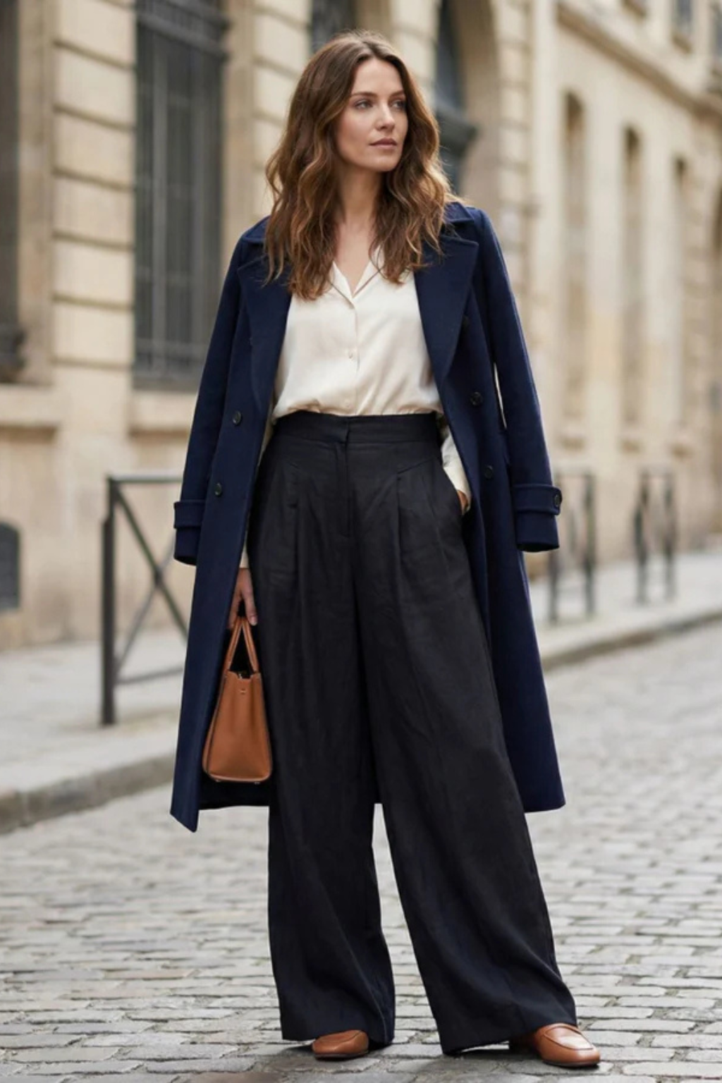 Pantalones de Pata Ancha con Pliegues Frontales y Cintura Alta para Mujer