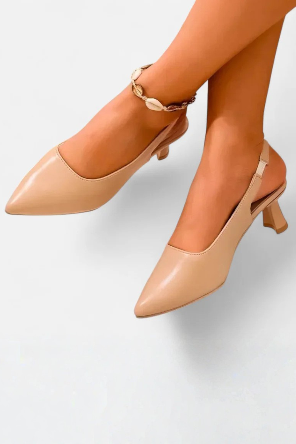 Escarpins slingback à bout pointu pour femme, talon bas kitten heel