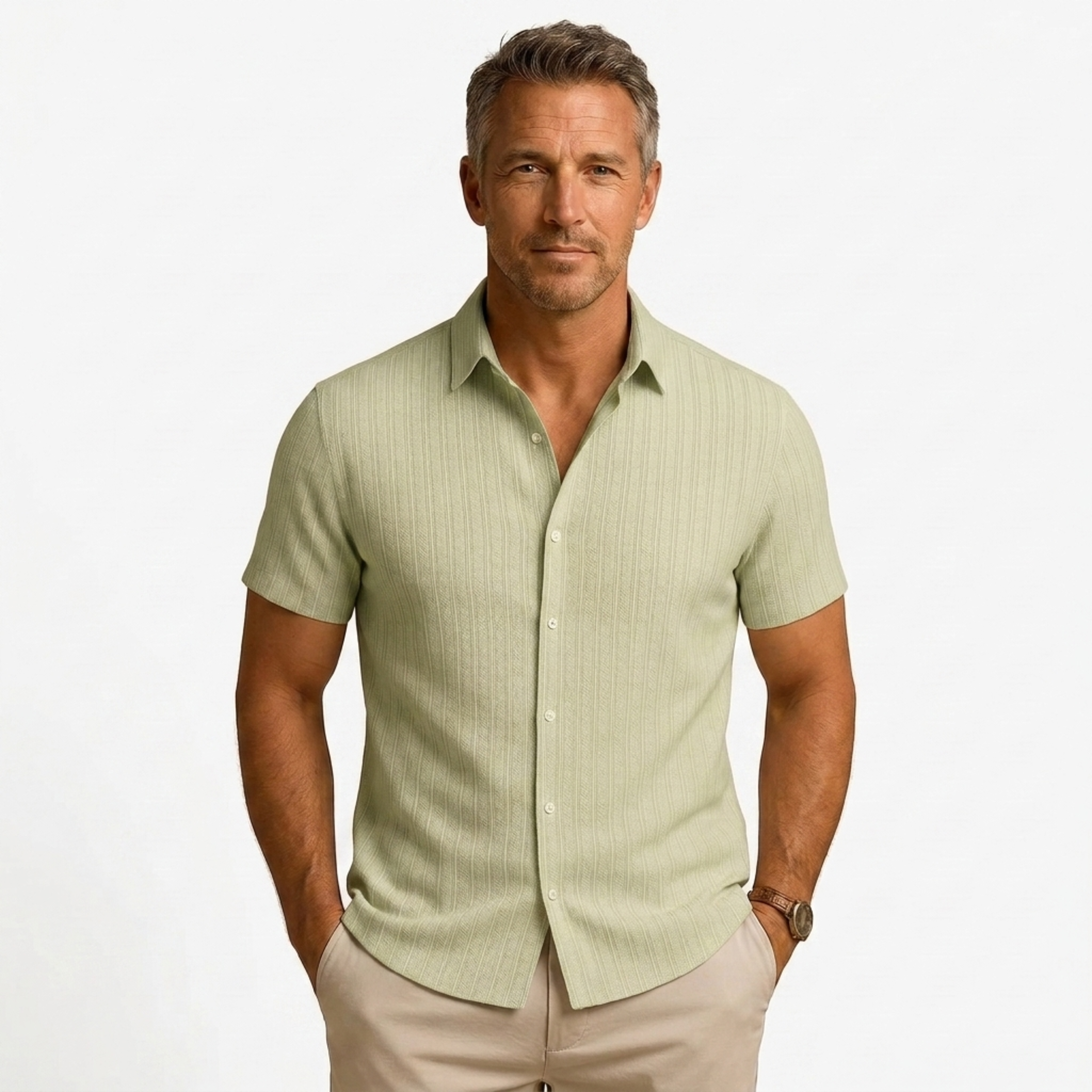 Camisa de algodón y lino | diseño manga corta para playa