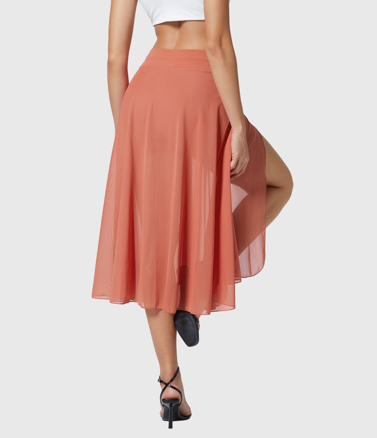 Falda Midi Acampanada de Talle Alto para Mujer con Cordón Ajustable