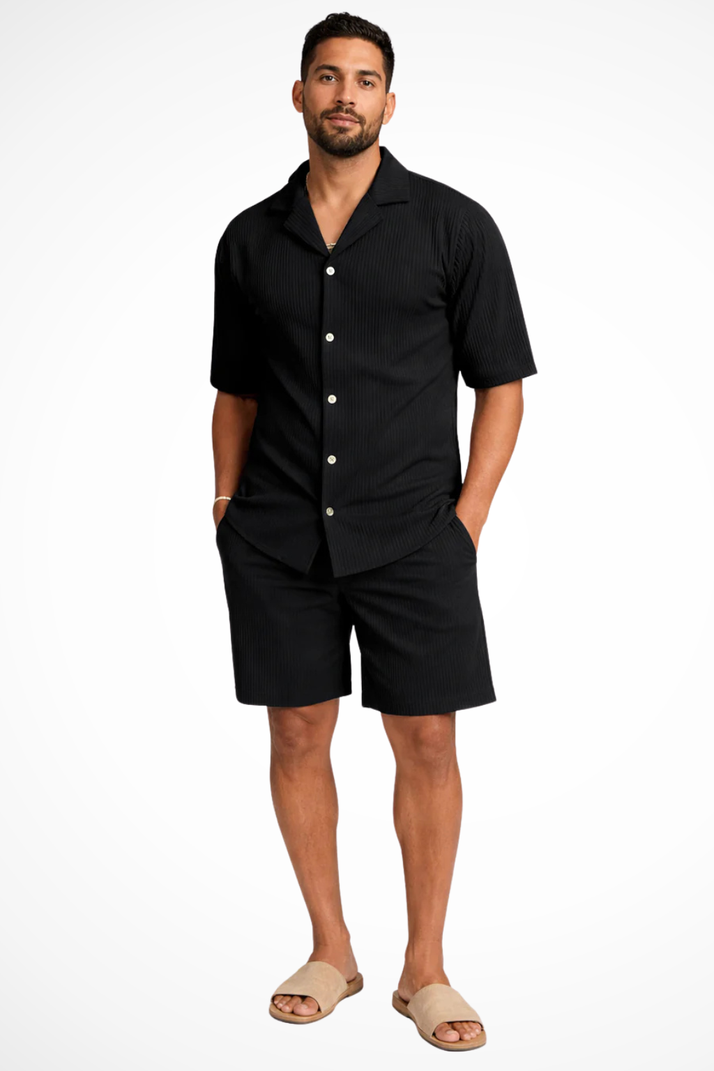 Conjunto de Dos Piezas para Hombre con Camisa de Manga Corta y Pantalones Cortos