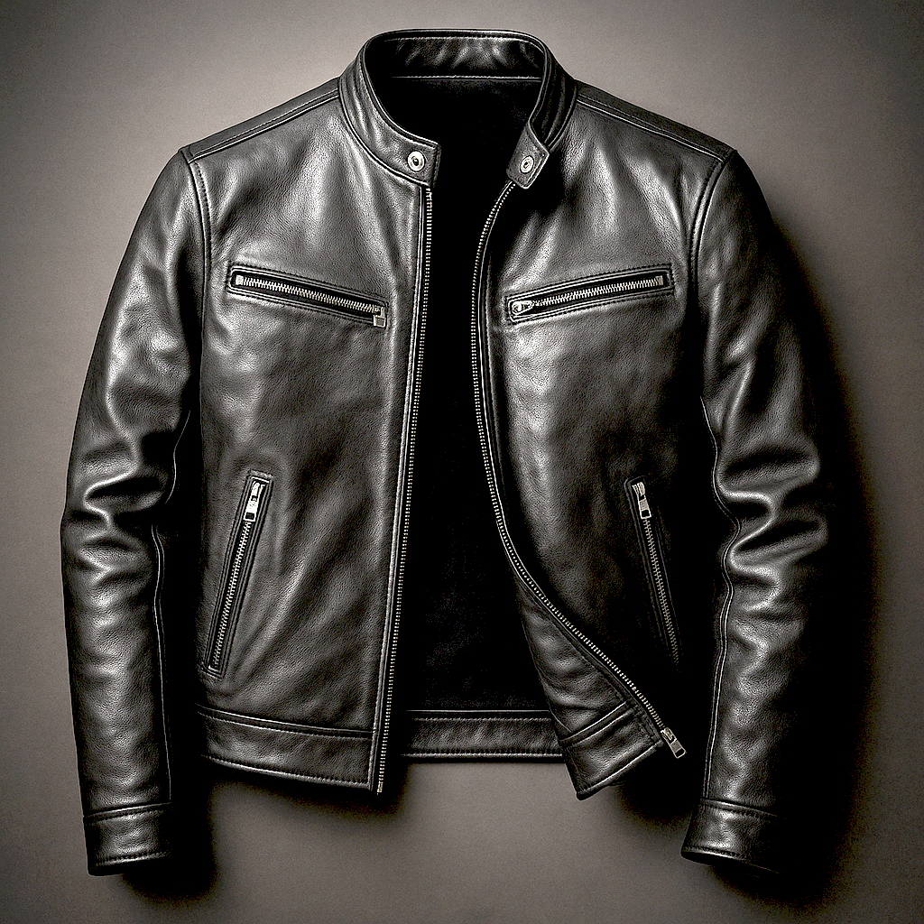 Chaqueta de Cuero de Hombre con Costuras Reforzadas y Cuatro Bolsillos