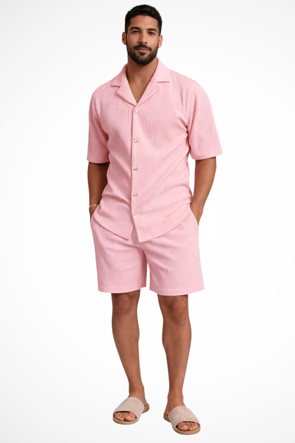 Conjunto de Dos Piezas para Hombre con Camisa de Manga Corta y Pantalones Cortos