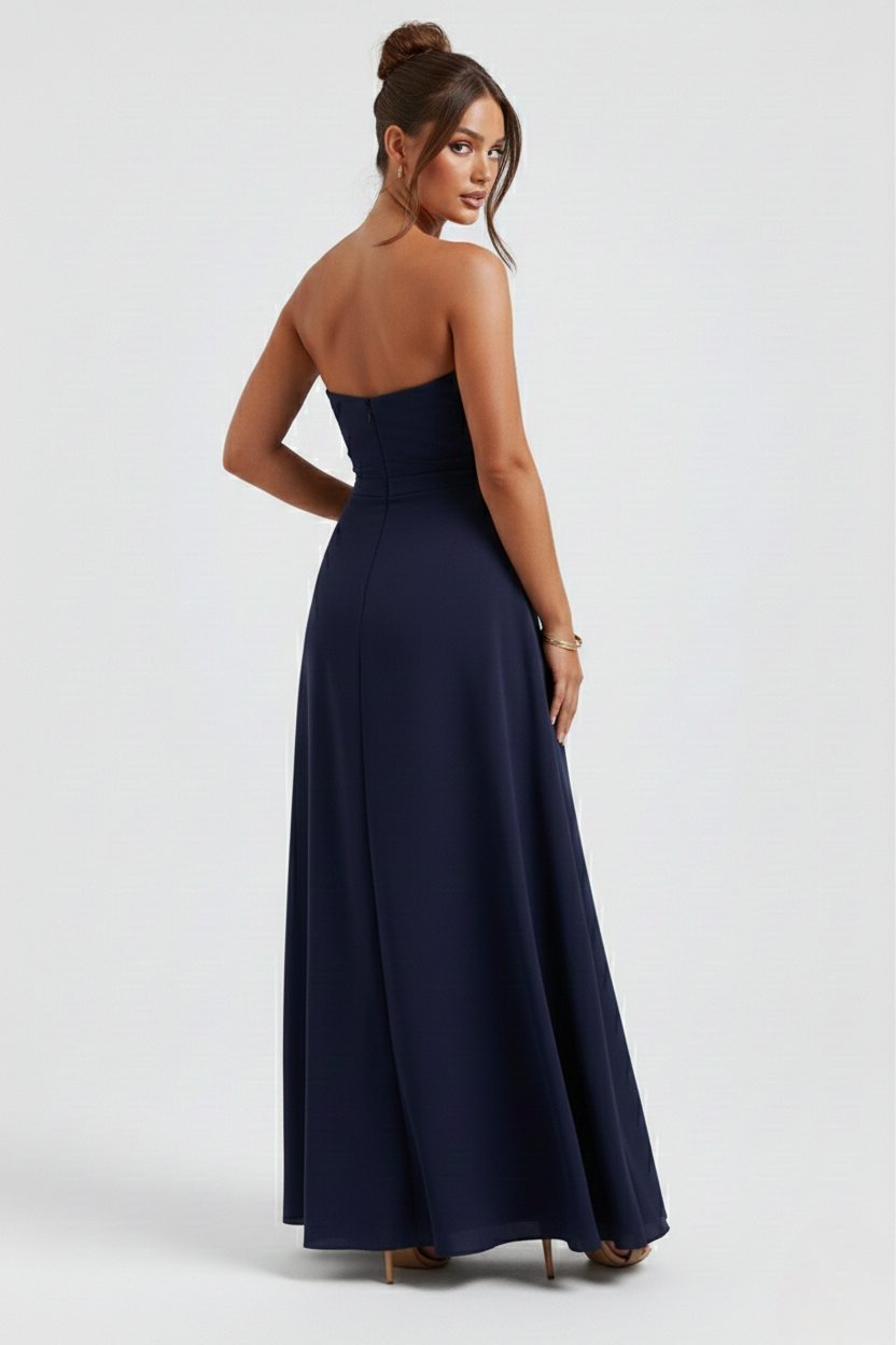 Vestido largo mujer — escote palabra de honor fruncido | gala y eventos