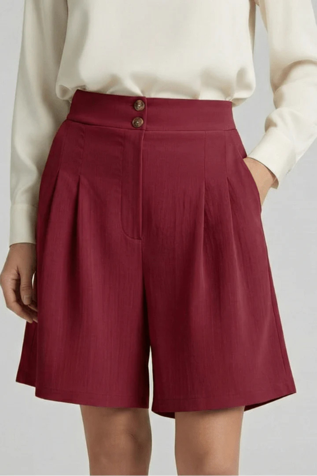 Pantalones Cortos Bermuda de Talle Alto con Pinzas y Corte Sartorial para Mujer
