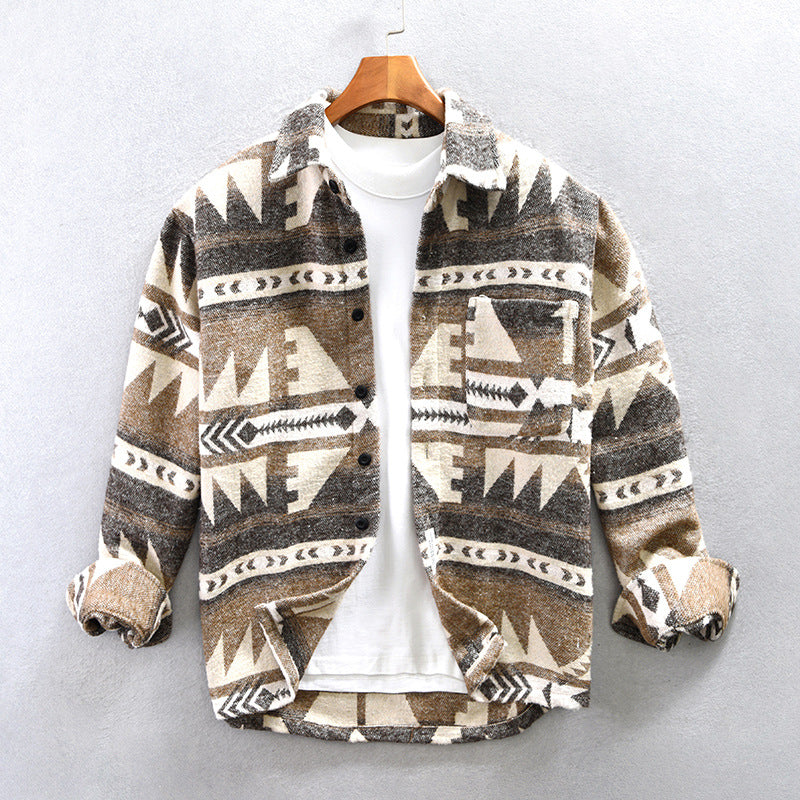 Sobrecamisa de lana para hombre de manga larga con botones y bolsillos frontales