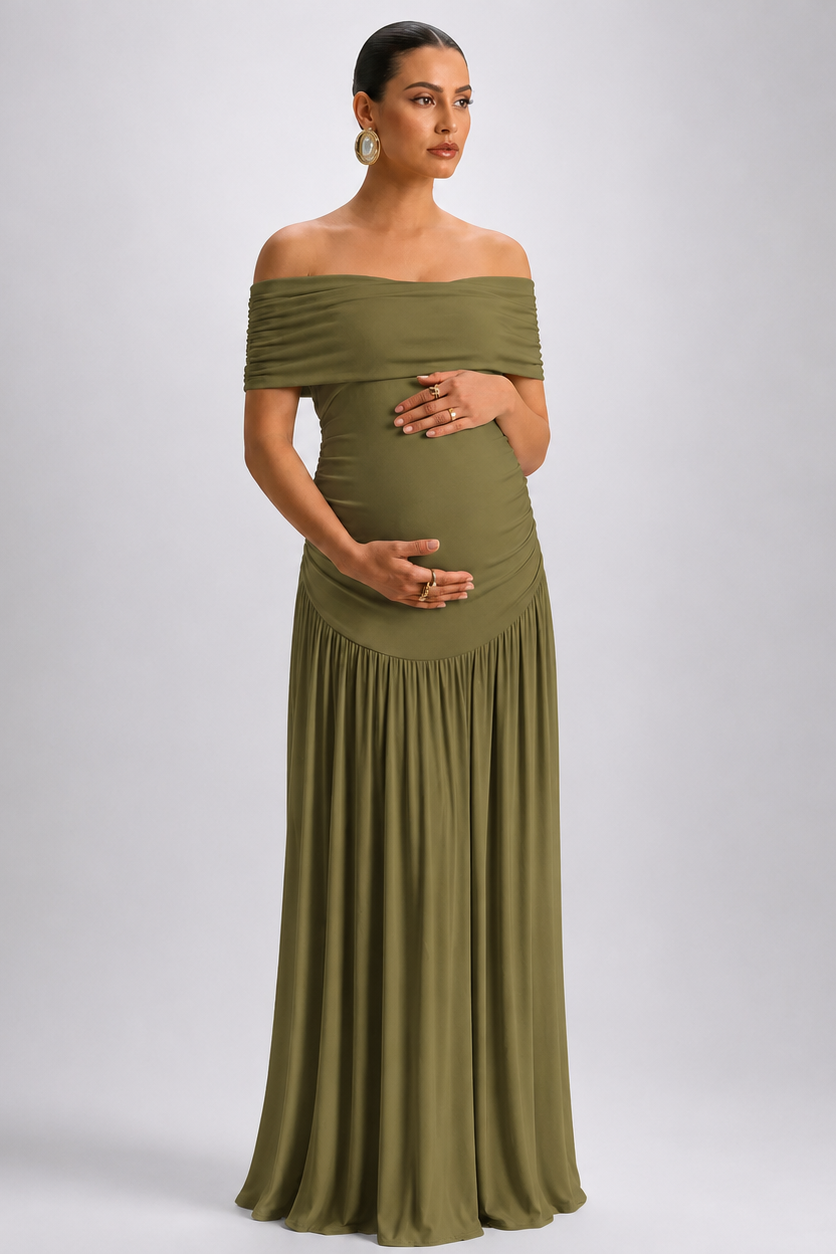 Vestido maternidad hombros descubiertos largo elegante
