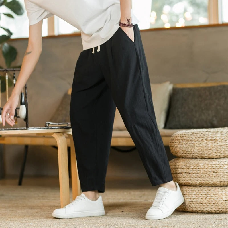 Pantalones de lino para hombre — Corte tapered con cintura elástica casual